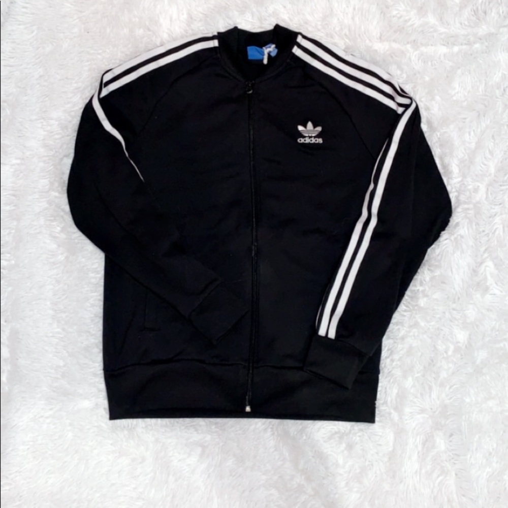 ADIDAS black bomber jacket with white stripes